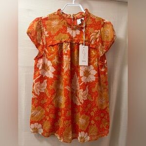 ⚫️ BOGO Joie Orange Ruffled Bib Collar Blouse size small fun flowy summer style